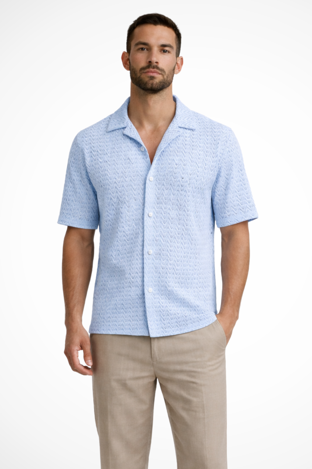 Solano | Herren Sommerhemd – Kurzarm & Struktur Chevron Muster