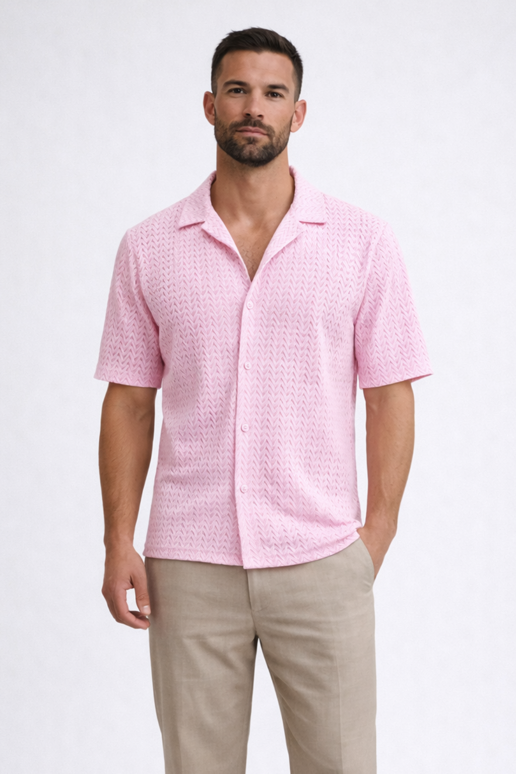 Solano | Herren Sommerhemd – Kurzarm & Struktur Chevron Muster