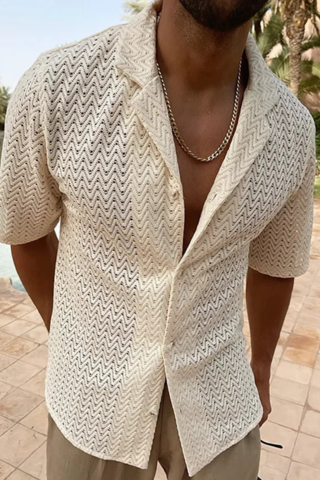 Solano | Herren Sommerhemd – Kurzarm & Struktur Chevron Muster