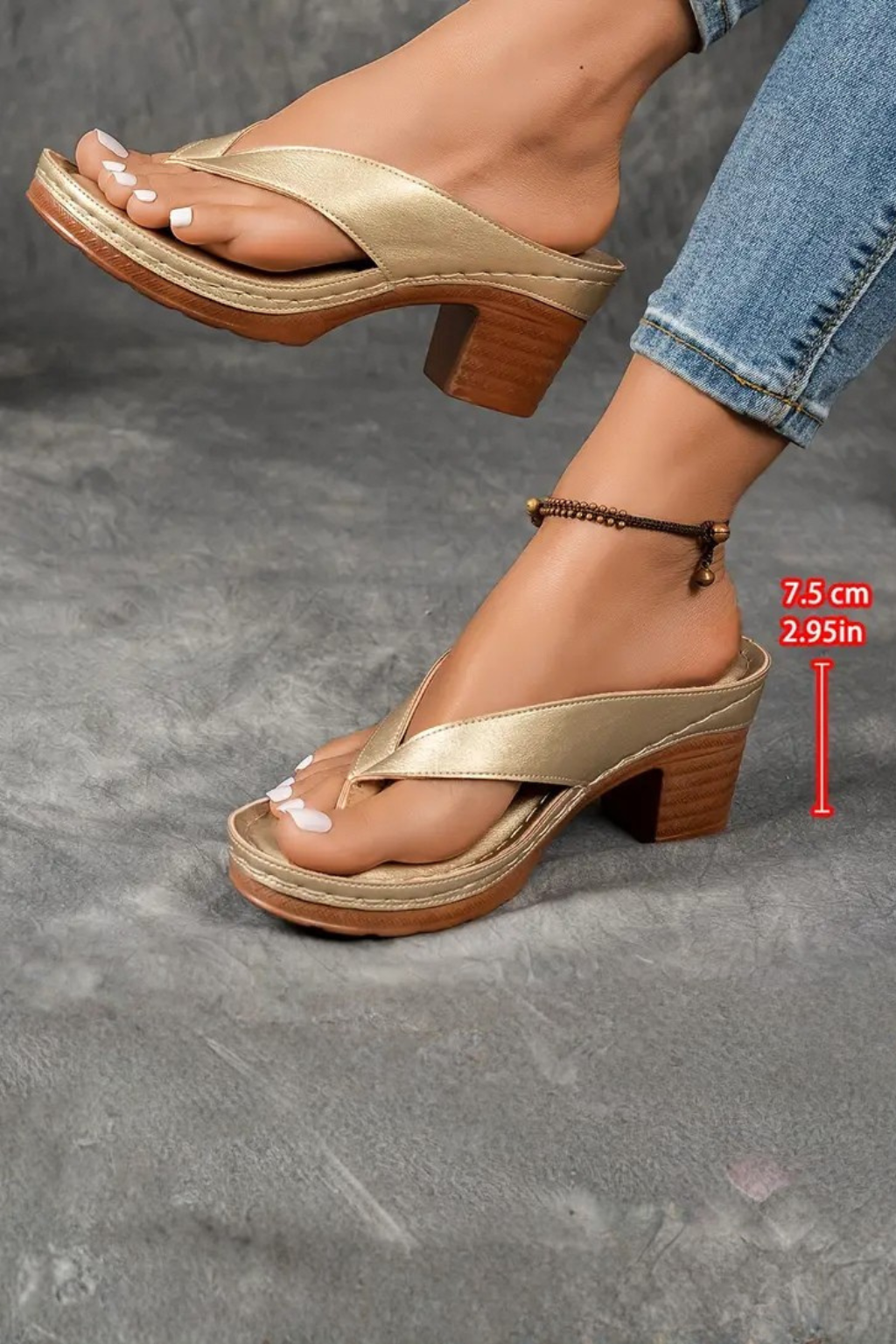 Felicity Damen Sandalen – Zehensteg & Blockabsatz Metallisch Elegant