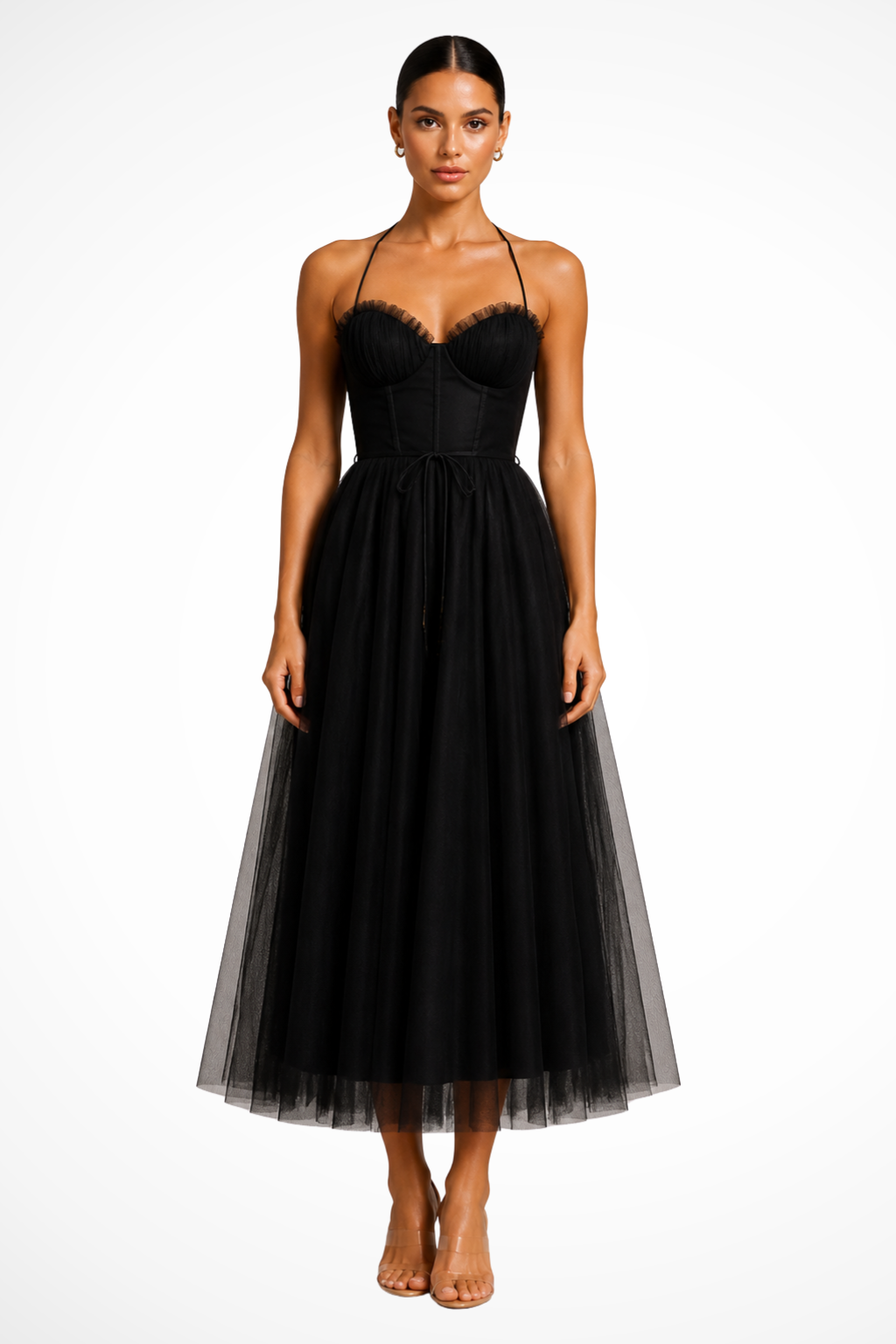 Florence Damen Midikleid – Korsett Tüll & Gestuft Elegant