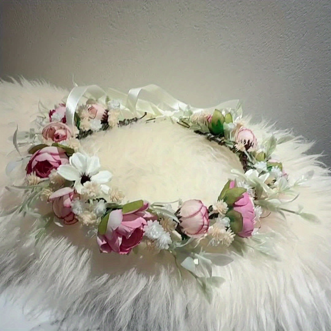 Damen Oktoberfest Blumenkranz mit Rosen und Schleierkraut
