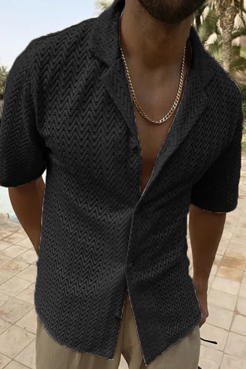 Solano | Herren Sommerhemd – Kurzarm & Struktur Chevron Muster