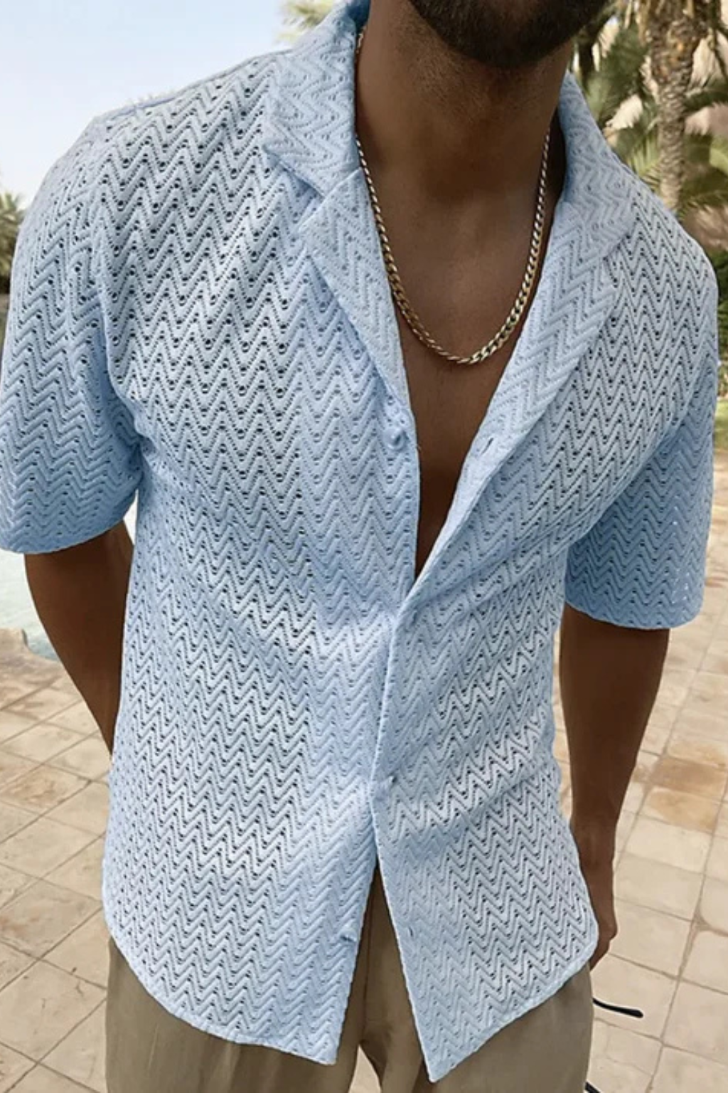 Solano | Herren Sommerhemd – Kurzarm & Struktur Chevron Muster