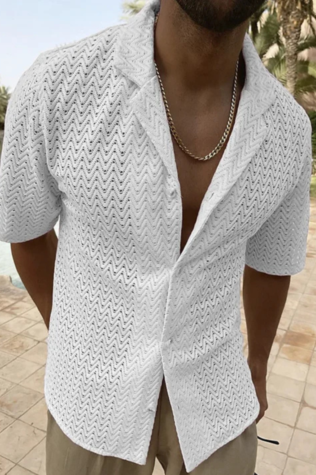 Solano | Herren Sommerhemd – Kurzarm & Struktur Chevron Muster