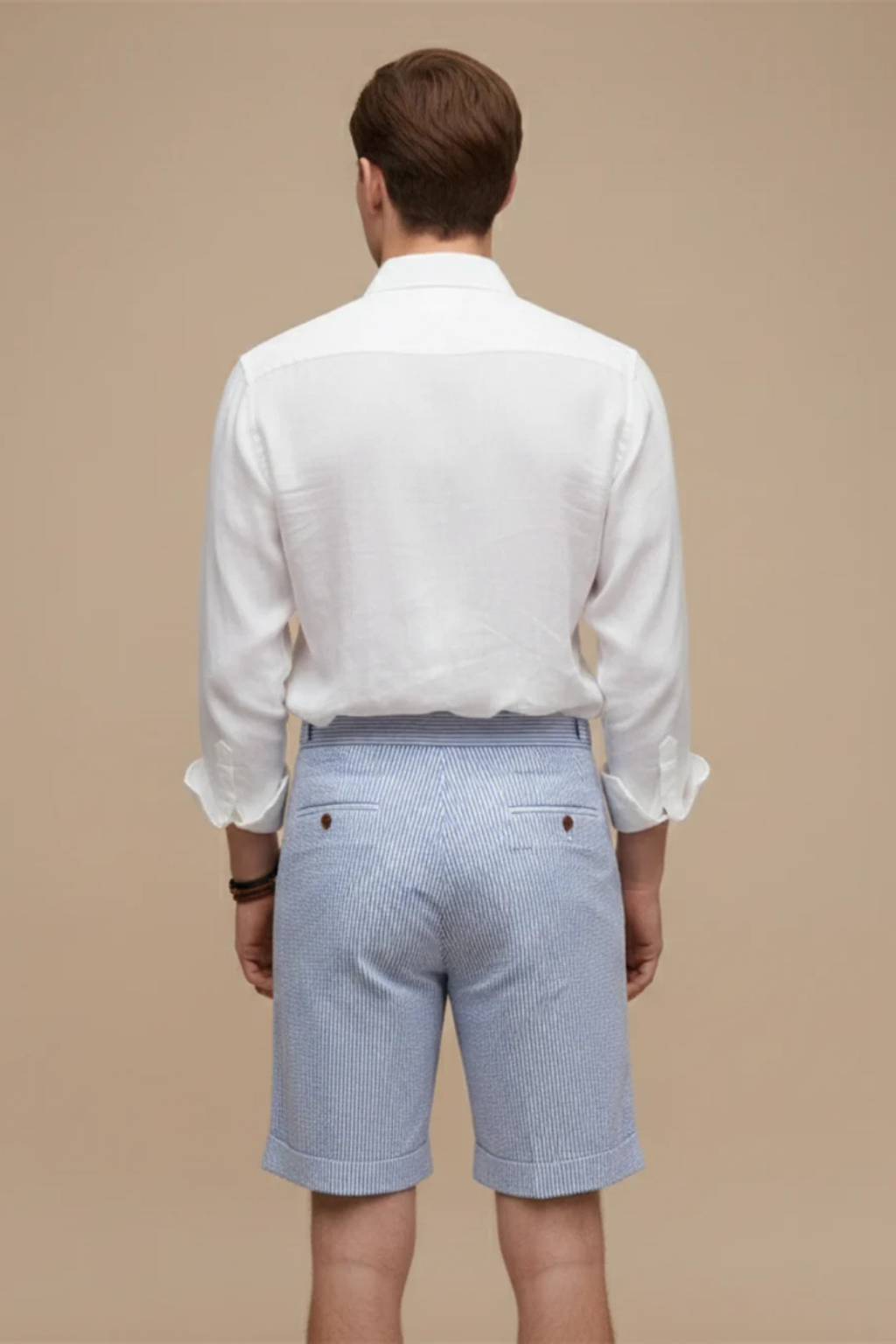 Scott Herren Chino Shorts – High Waist & Seersucker Streifen mit Umschlag