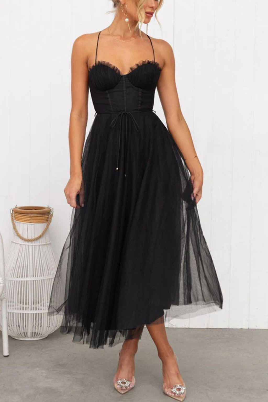 Florence Damen Midikleid – Korsett Tüll & Gestuft Elegant