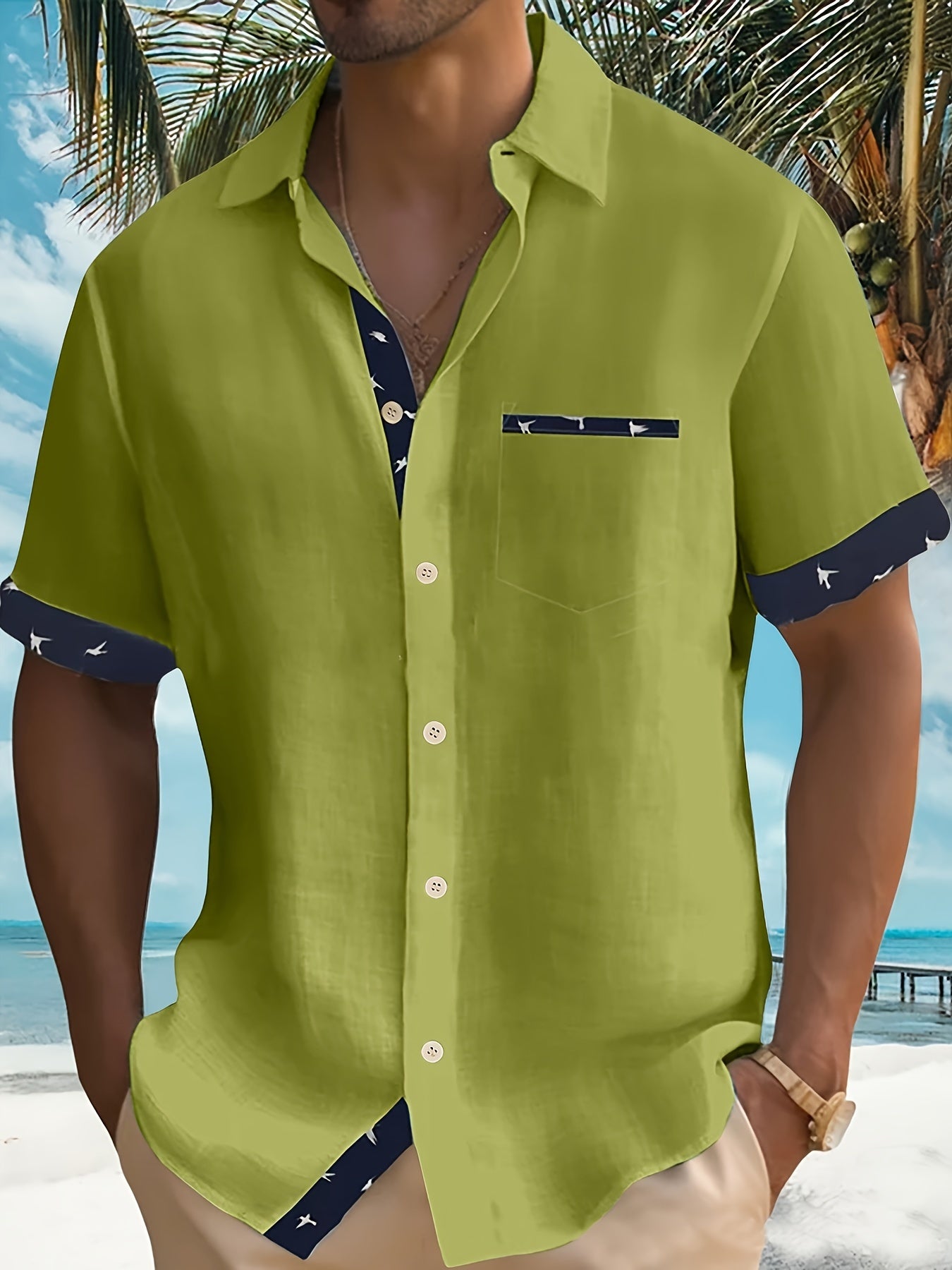 Herren Sommerhemd mit Patchwork-Design und Print