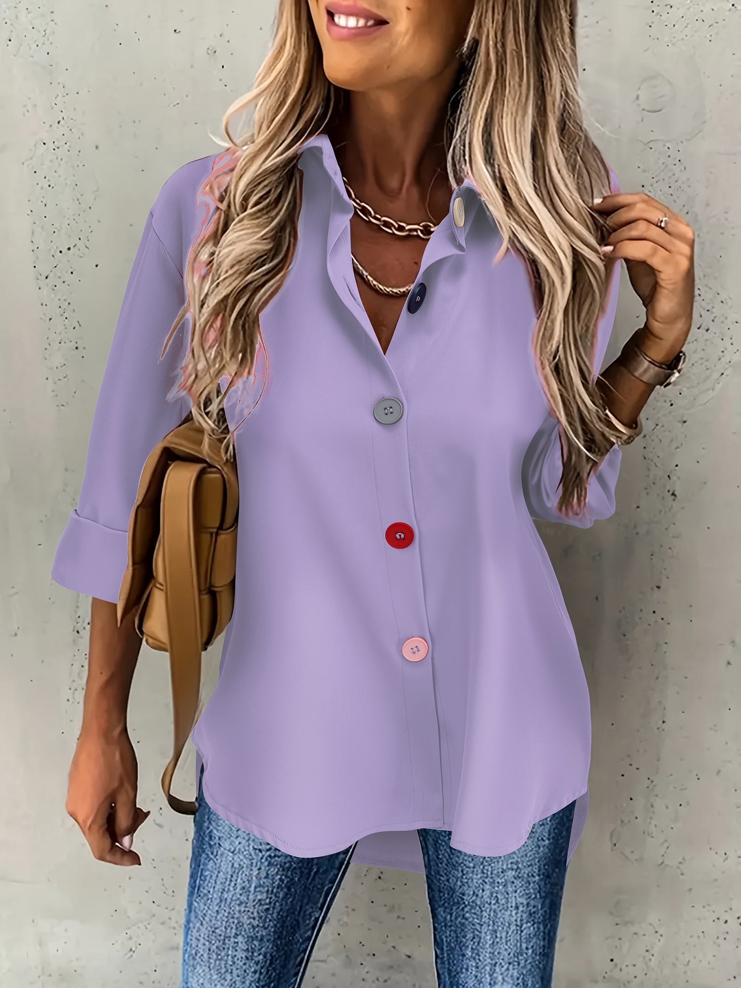 Damen Casual Bluse mit Knopfleiste
