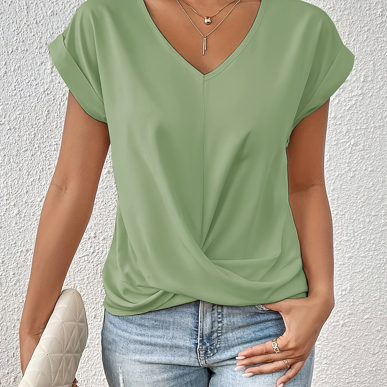 Damen Elegantes Kurzarm Top mit Herzausschnitt