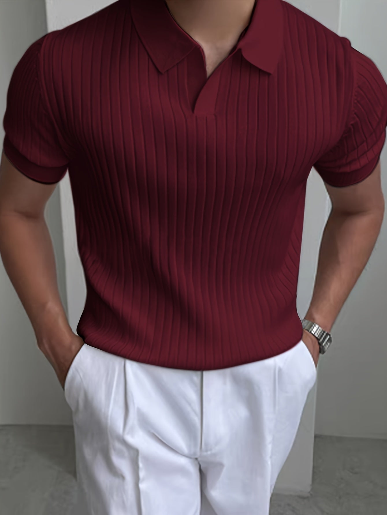 Herren Polo Shirt – Gestreift Struktur & Kurzarm Lässig