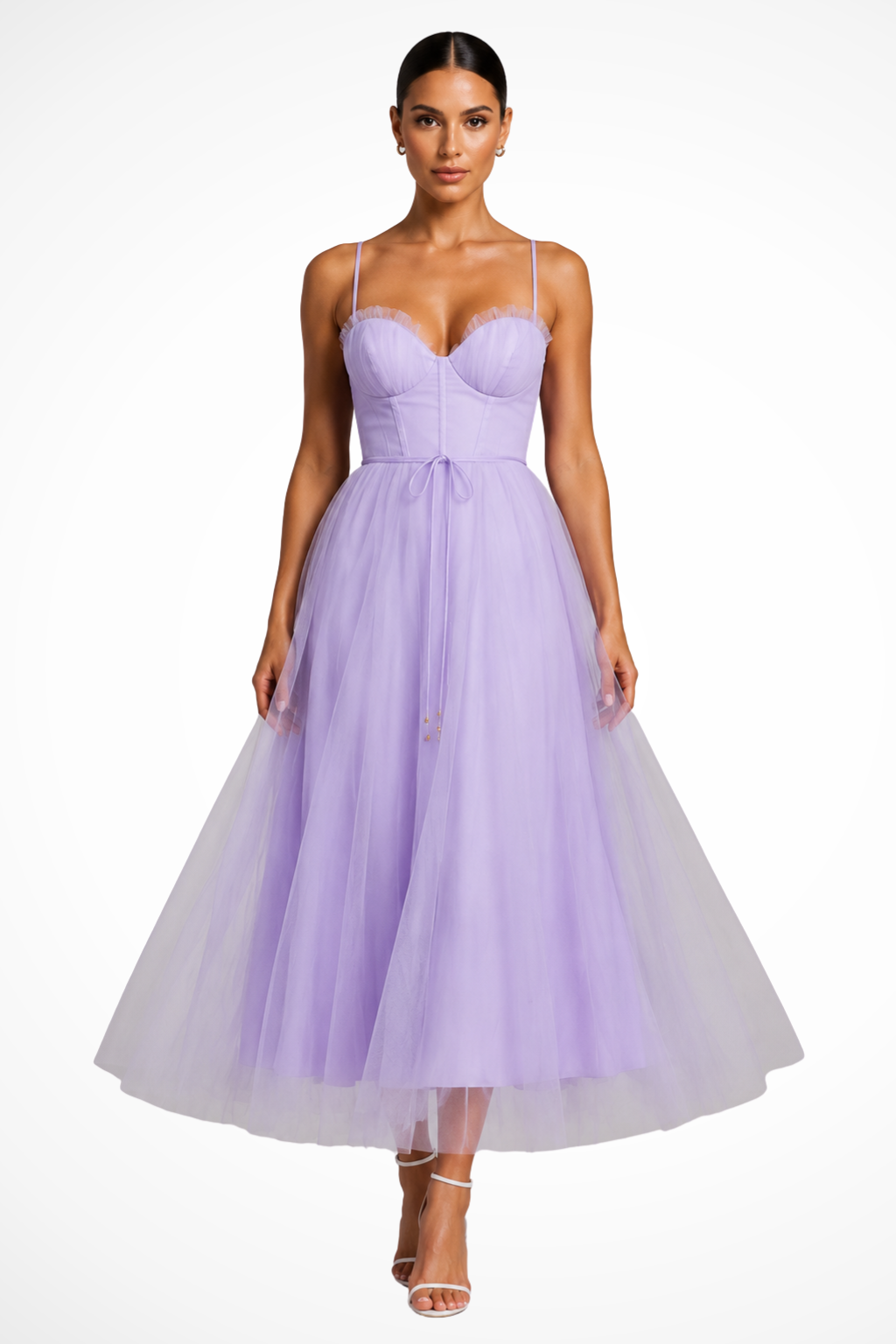 Florence Damen Midikleid – Korsett Tüll & Gestuft Elegant