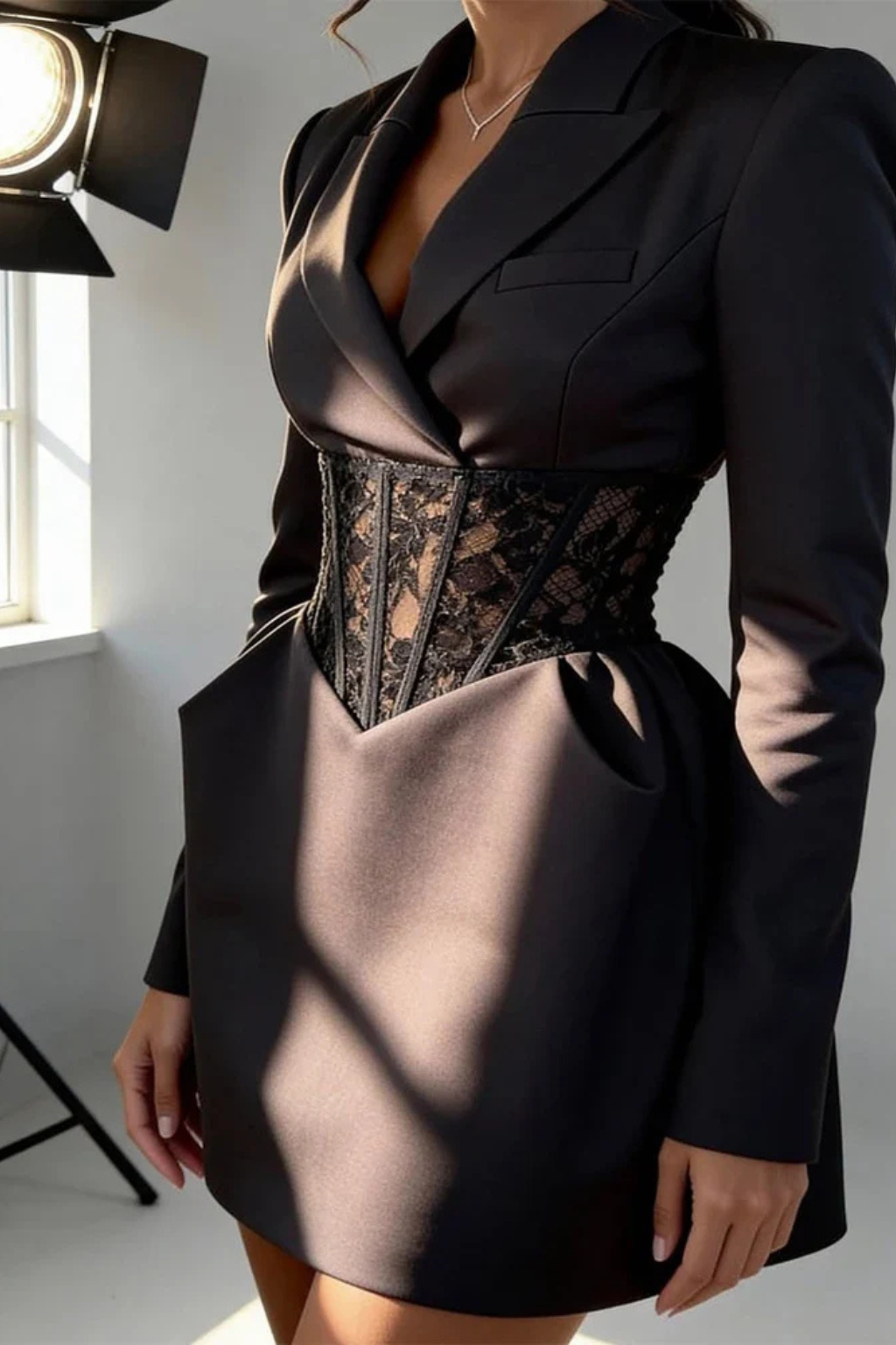 Clover | Damen Blazerkleid – Spitze & Korsett Taille Elegant