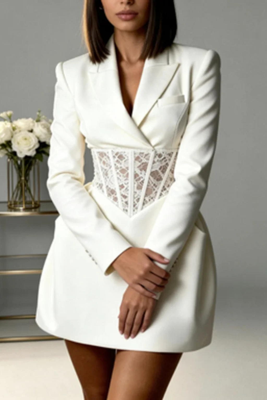 Clover | Damen Blazerkleid – Spitze & Korsett Taille Elegant