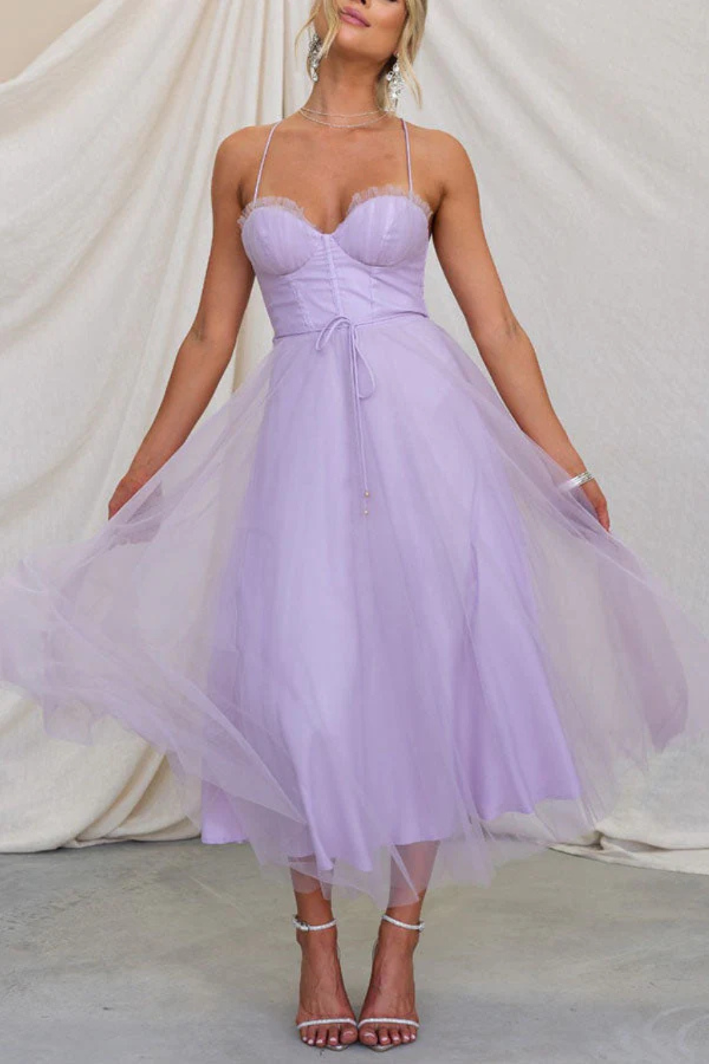 Florence Damen Midikleid – Korsett Tüll & Gestuft Elegant