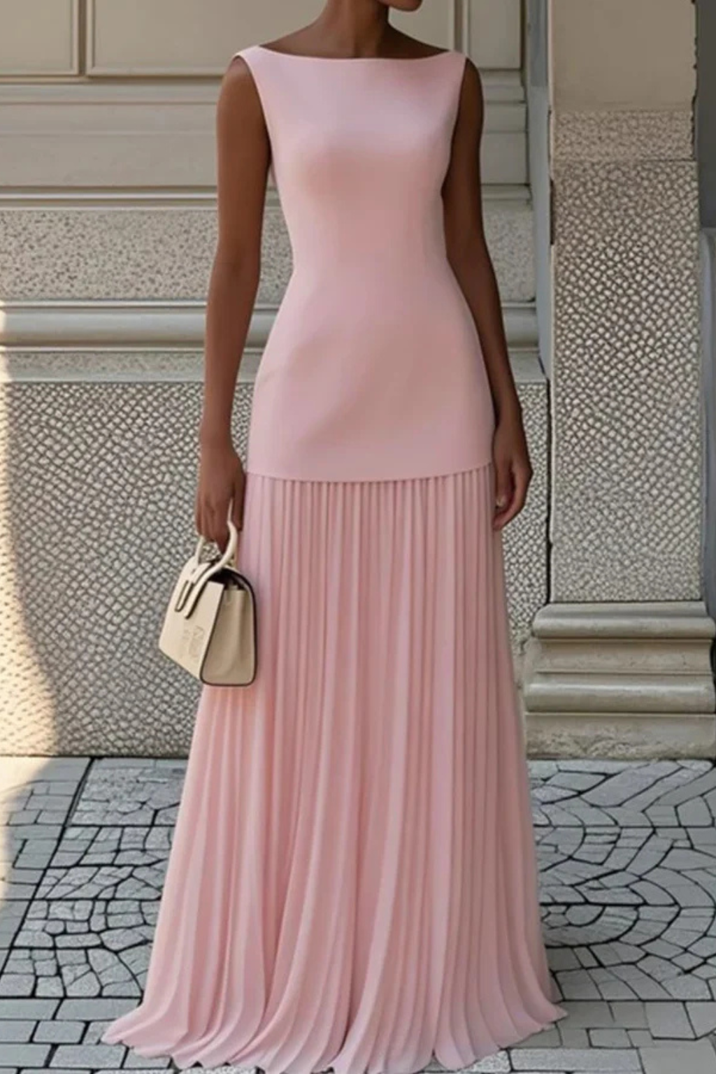 Eline Damen Maxikleid – Elegant & Plissiert Formell