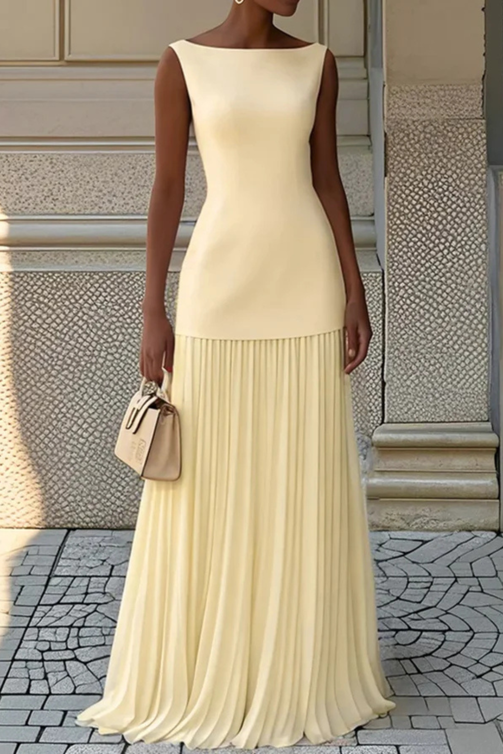 Eline Damen Maxikleid – Elegant & Plissiert Formell