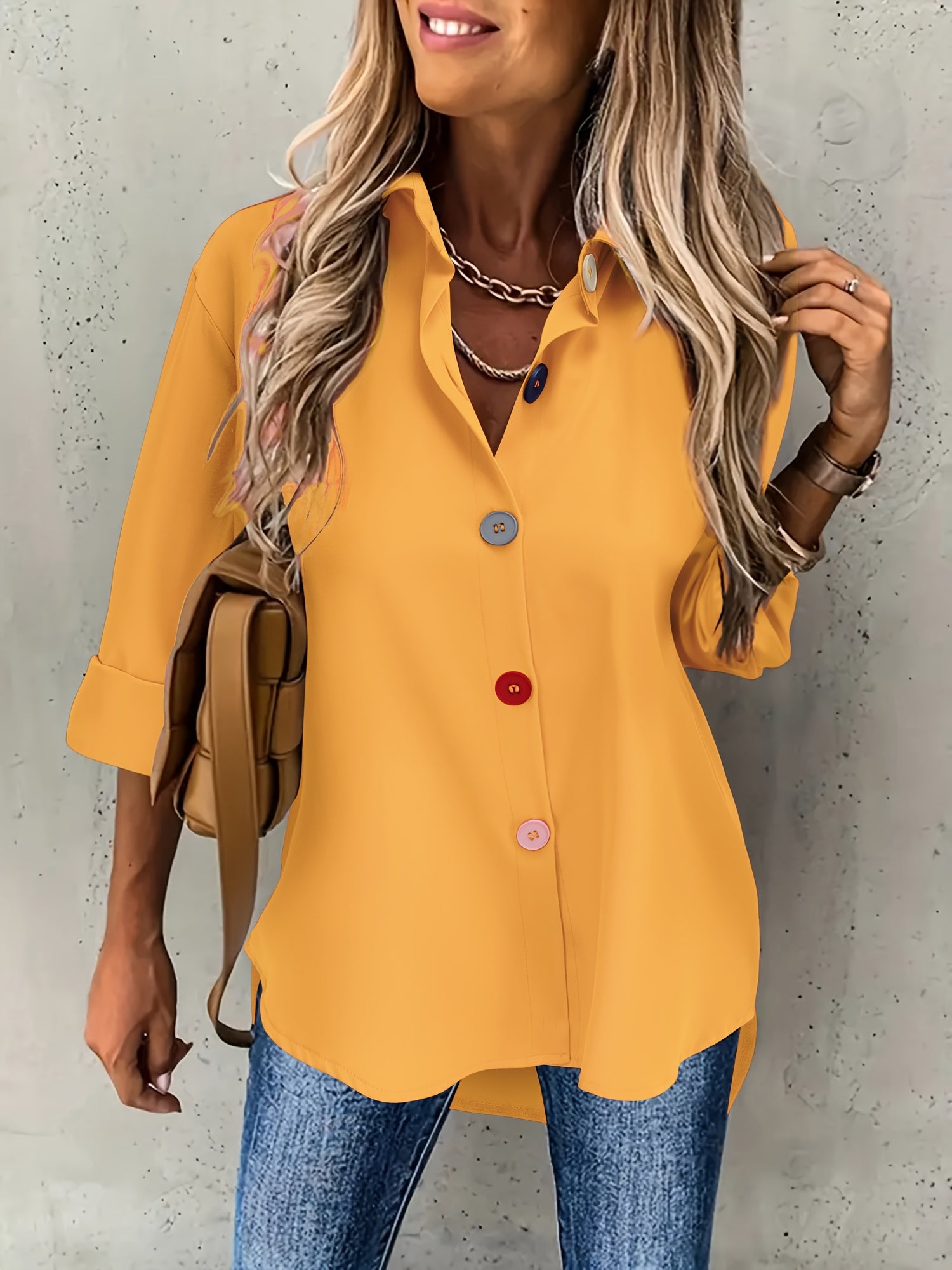 Damen Casual Bluse mit Knopfleiste
