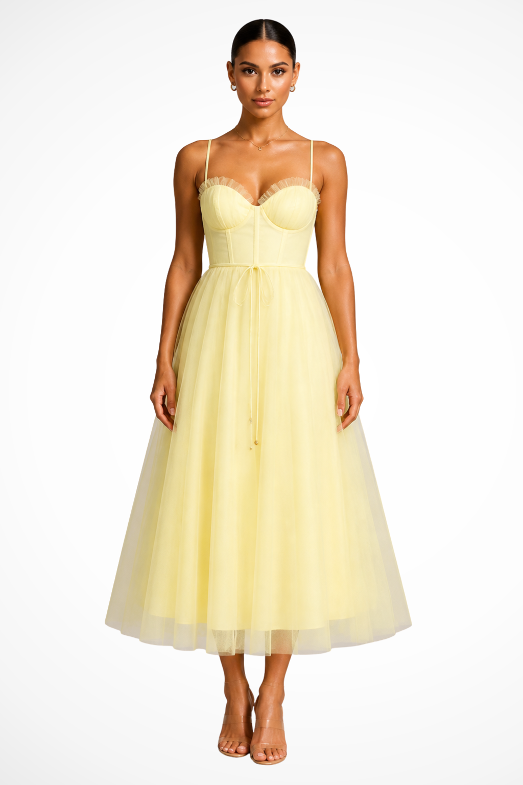 Florence Damen Midikleid – Korsett Tüll & Gestuft Elegant