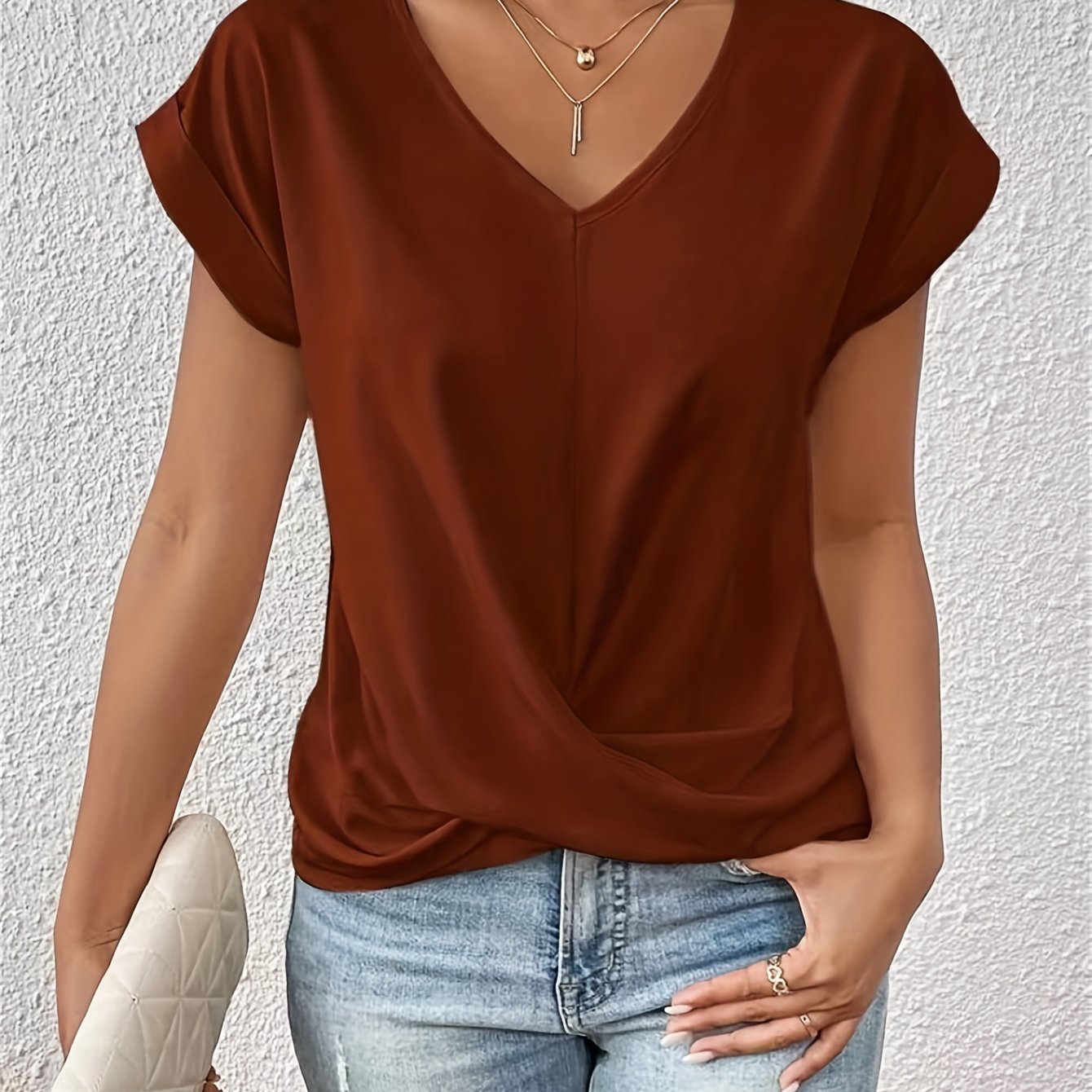 Damen Elegantes Kurzarm Top mit Herzausschnitt