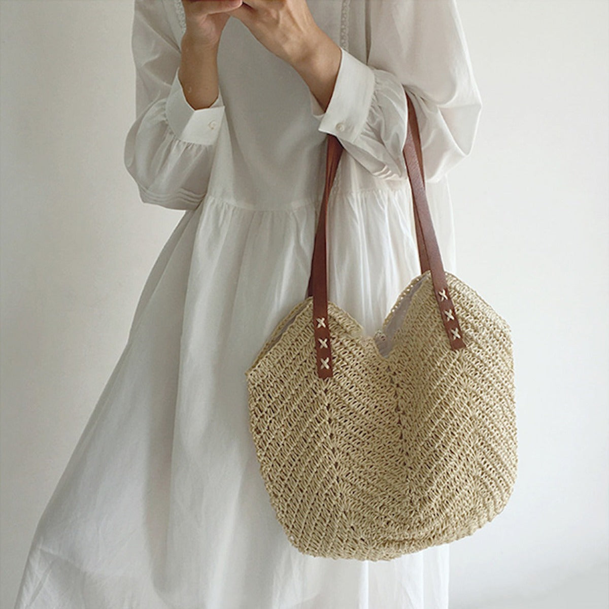 Damen Straw Tote Bag – Gewebte Sommertas für Strand & Urlaub