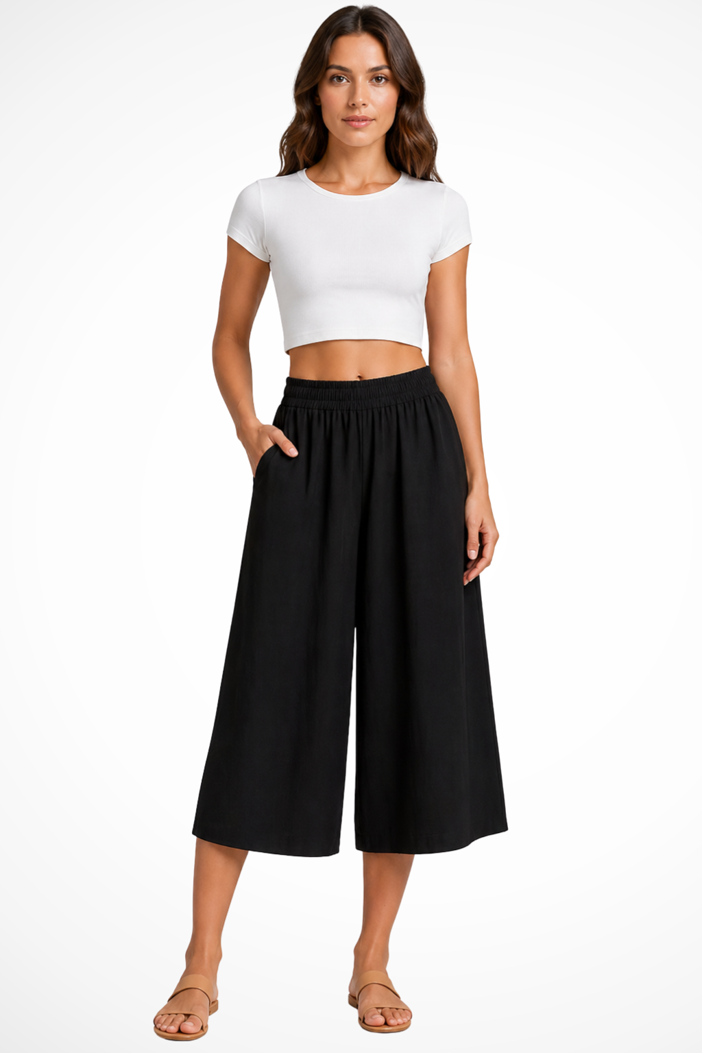 Wrenley Damen Hose – High Waist & Weites Cropped Bein mit Taschen
