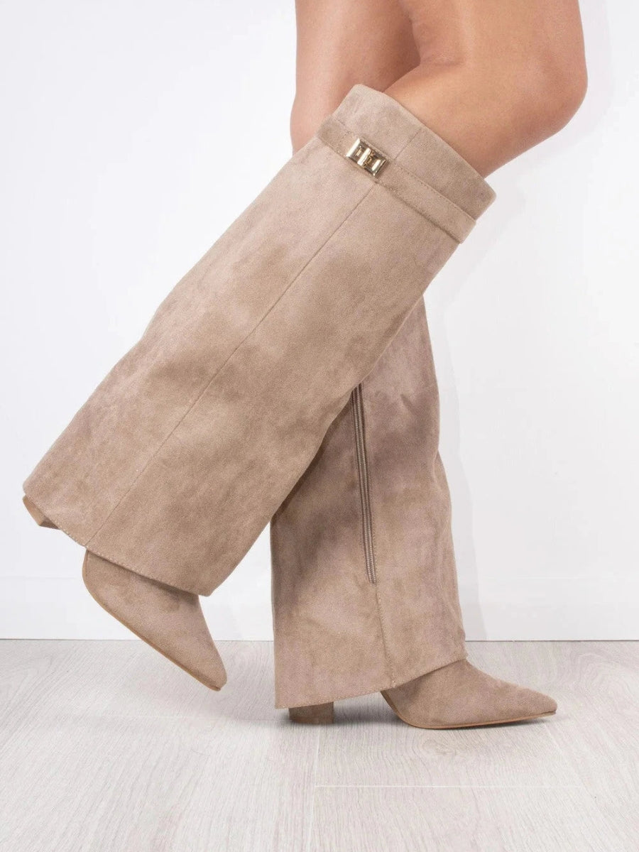 Evy Damenstiefel – Suede & Goldene Details Elegant