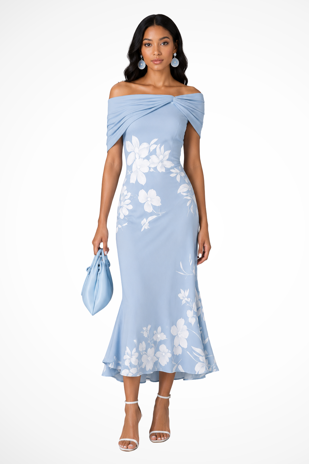 Genevieve Damen Midikleid – Off-Shoulder Floral Elegant