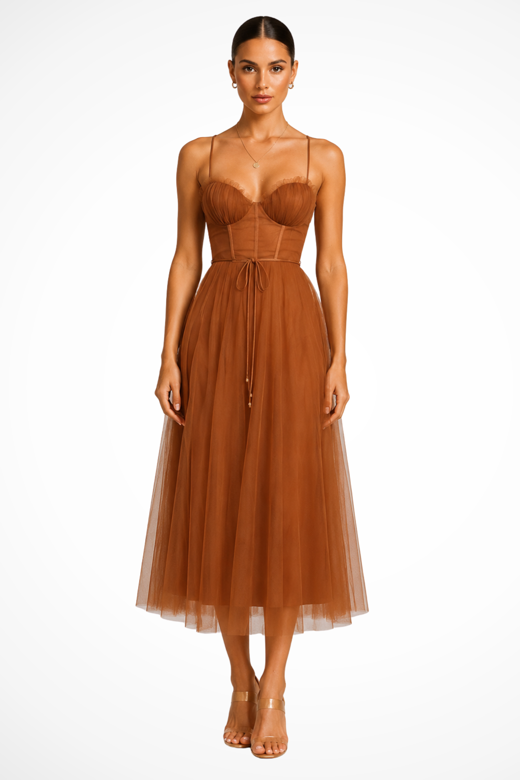 Florence Damen Midikleid – Korsett Tüll & Gestuft Elegant