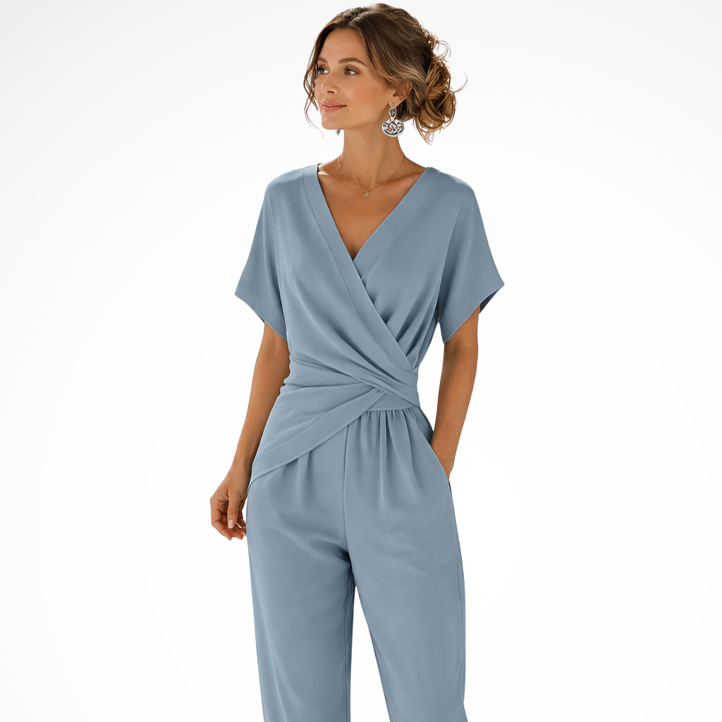 Celeste | Damen Jumpsuit – Wickeloptik & Kurzarm Modern