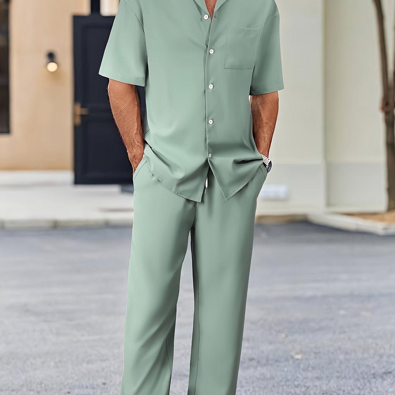 Herren Kurzarm Set mit Hemd und Lockerer Hose