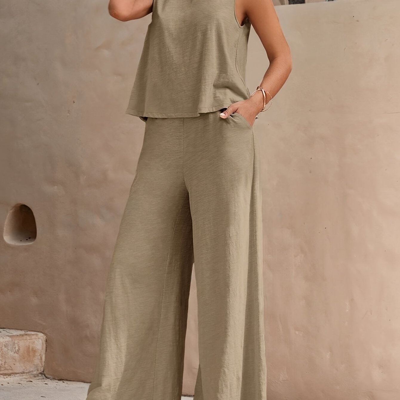 Damen Ärmelloses Set mit Top und Weiter Hose