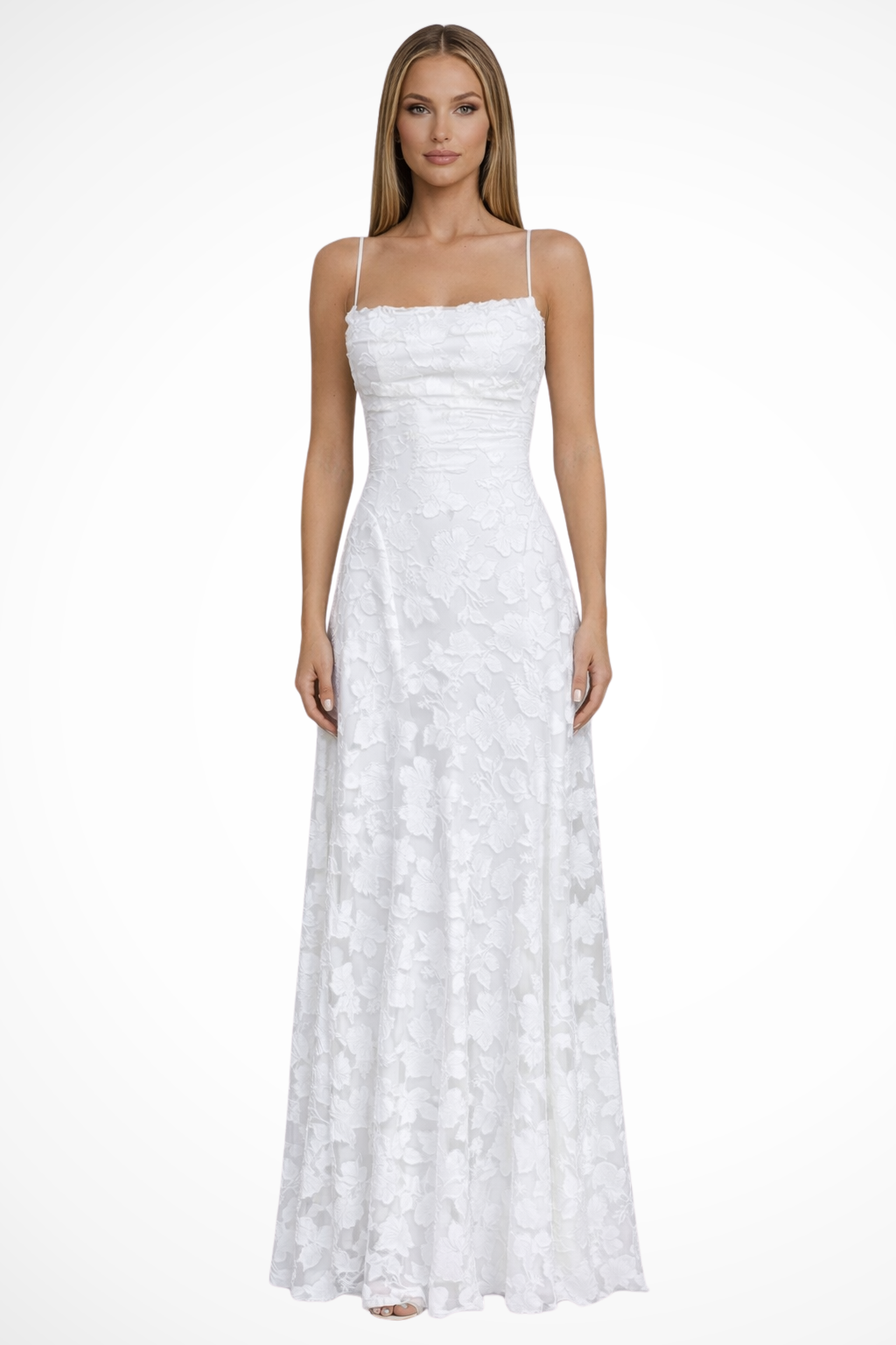Rose Damen Maxikleid – Spaghettiträger & Rückenfrei mit Schnürung Floral Elegant