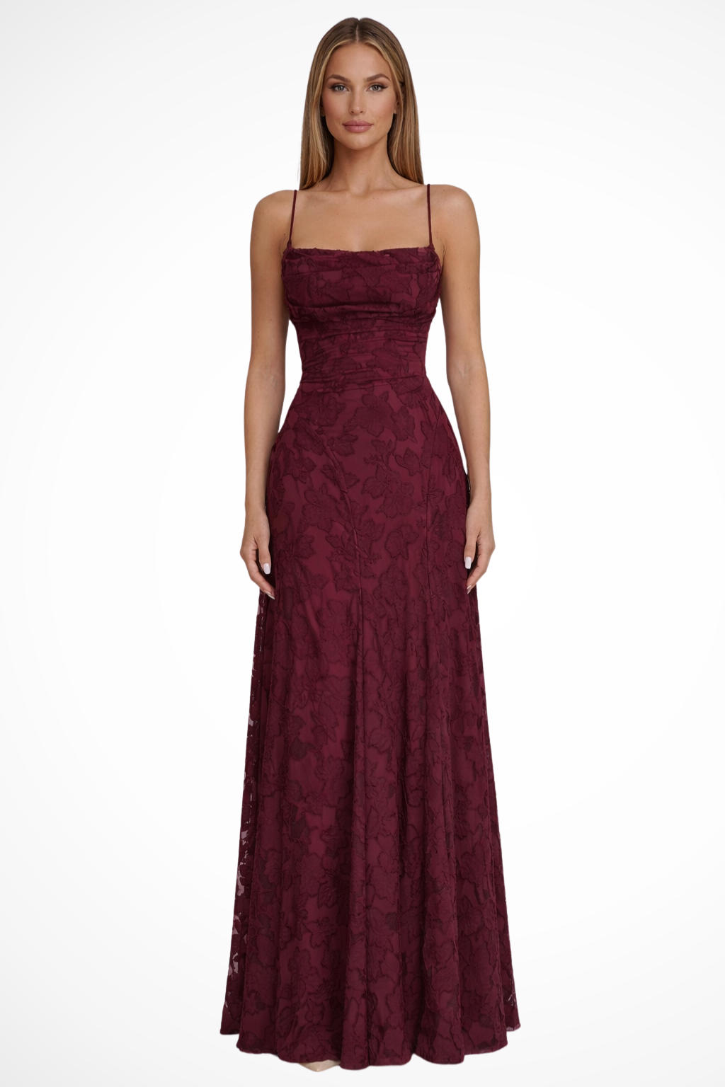 Rose Damen Maxikleid – Spaghettiträger & Rückenfrei mit Schnürung Floral Elegant
