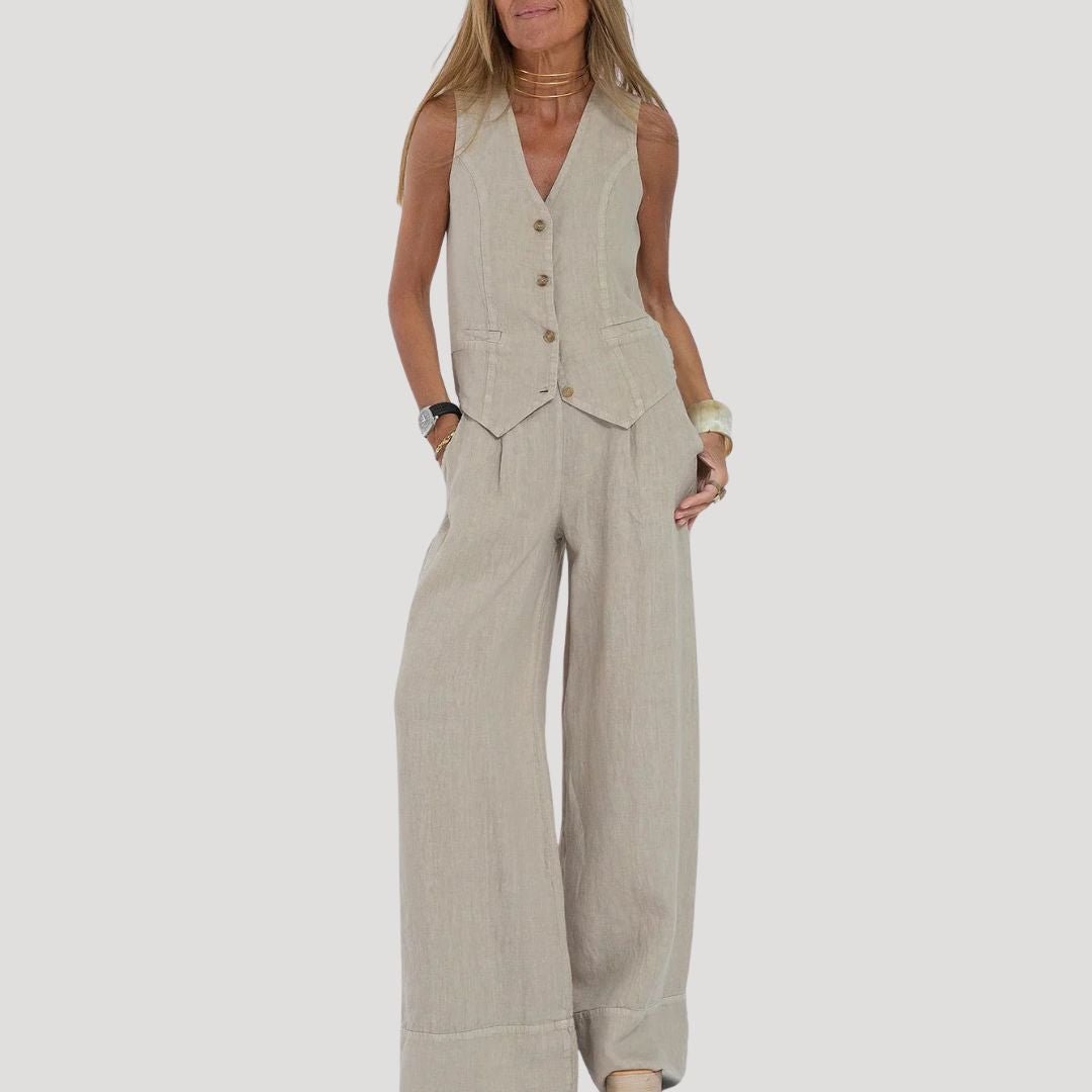 Damen Zweiteiliges Set – Weste & Leinenhose Stilvoll