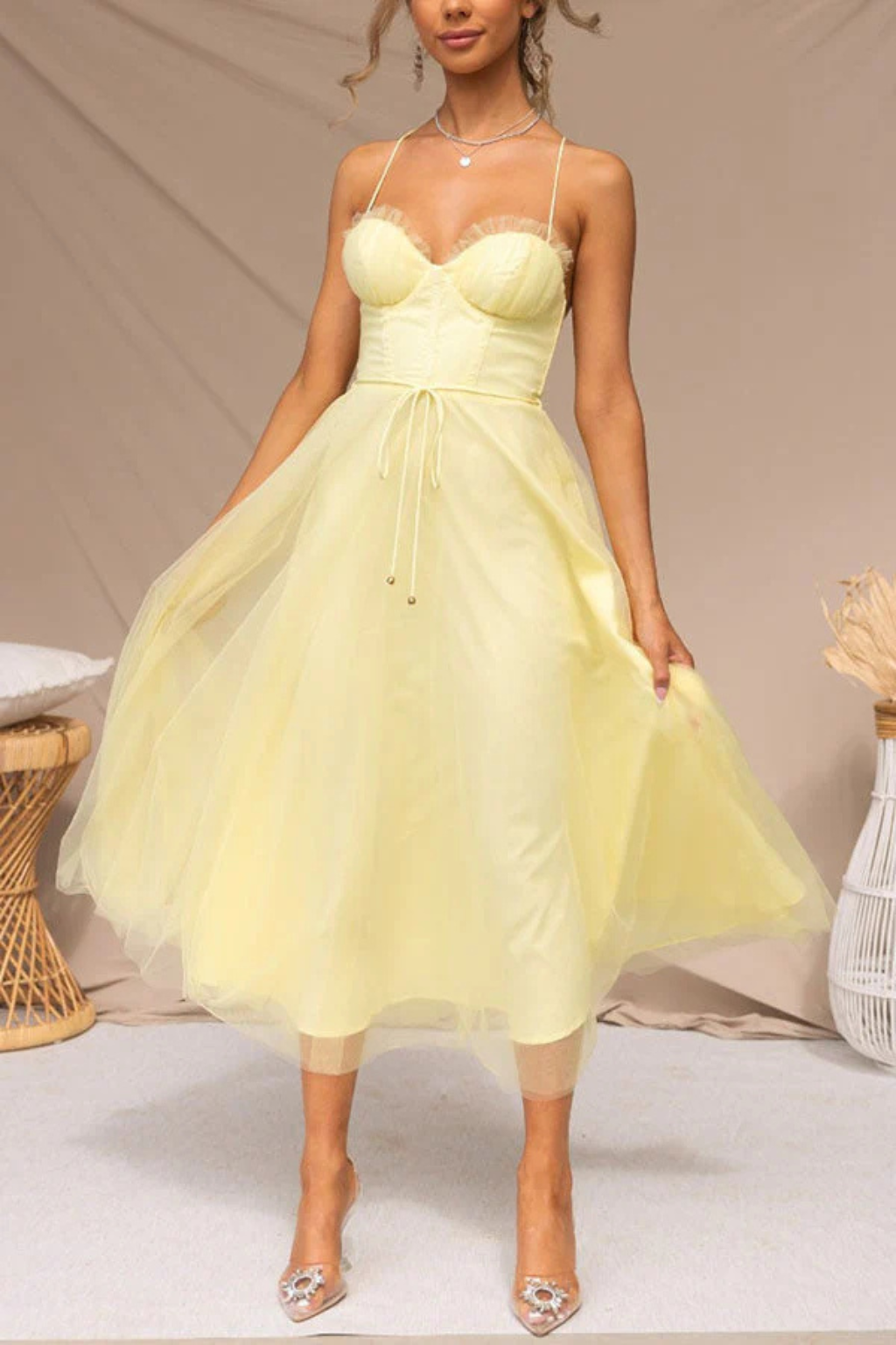 Florence Damen Midikleid – Korsett Tüll & Gestuft Elegant