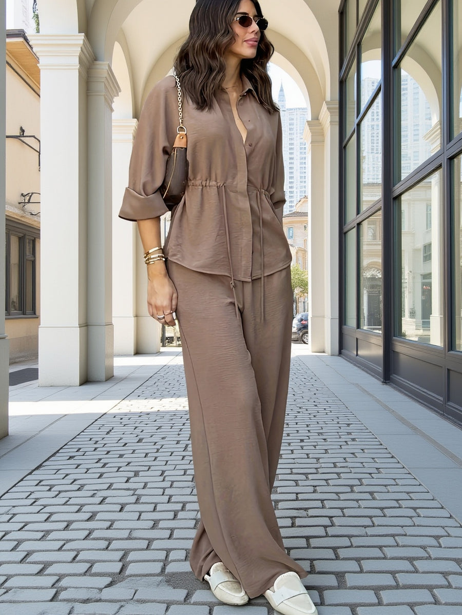 Damen Zweiteiliges Set mit Bluse und Weit geschnittener Hose
