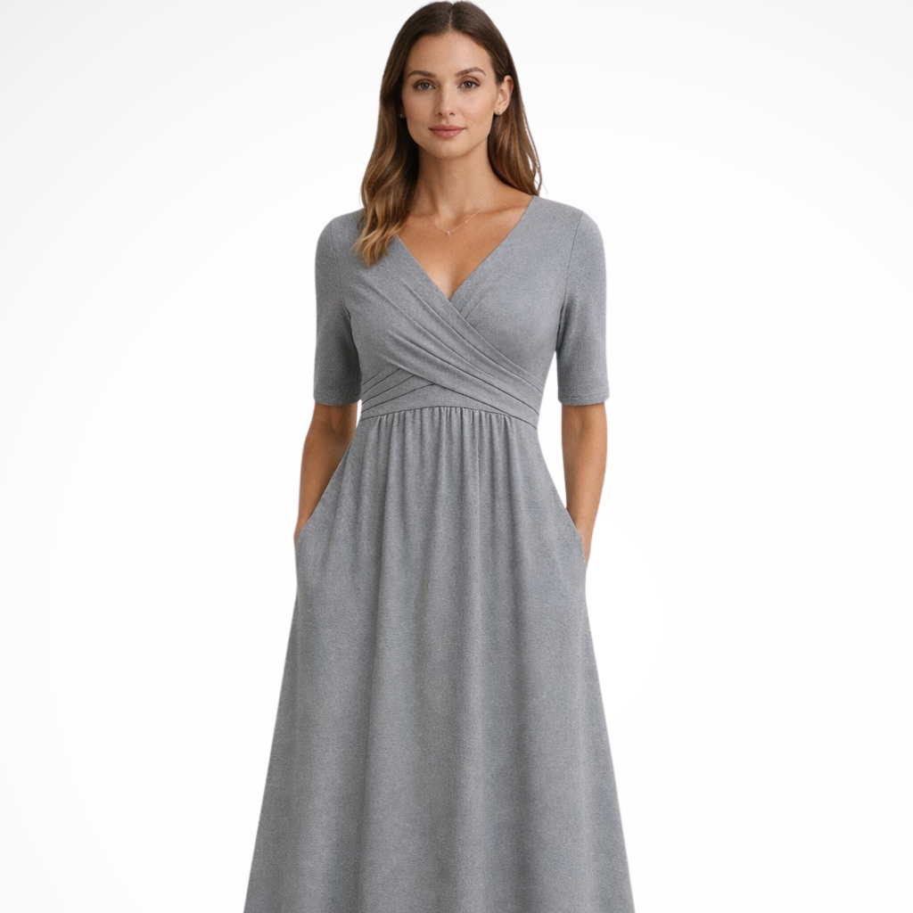 Aveline | Damen Midi Kleid – Wickeloptik & Elegant