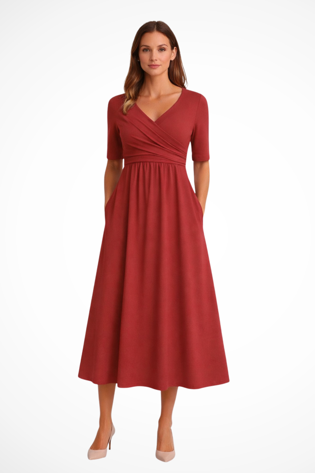 Aveline | Damen Midi Kleid – Wickeloptik & Elegant