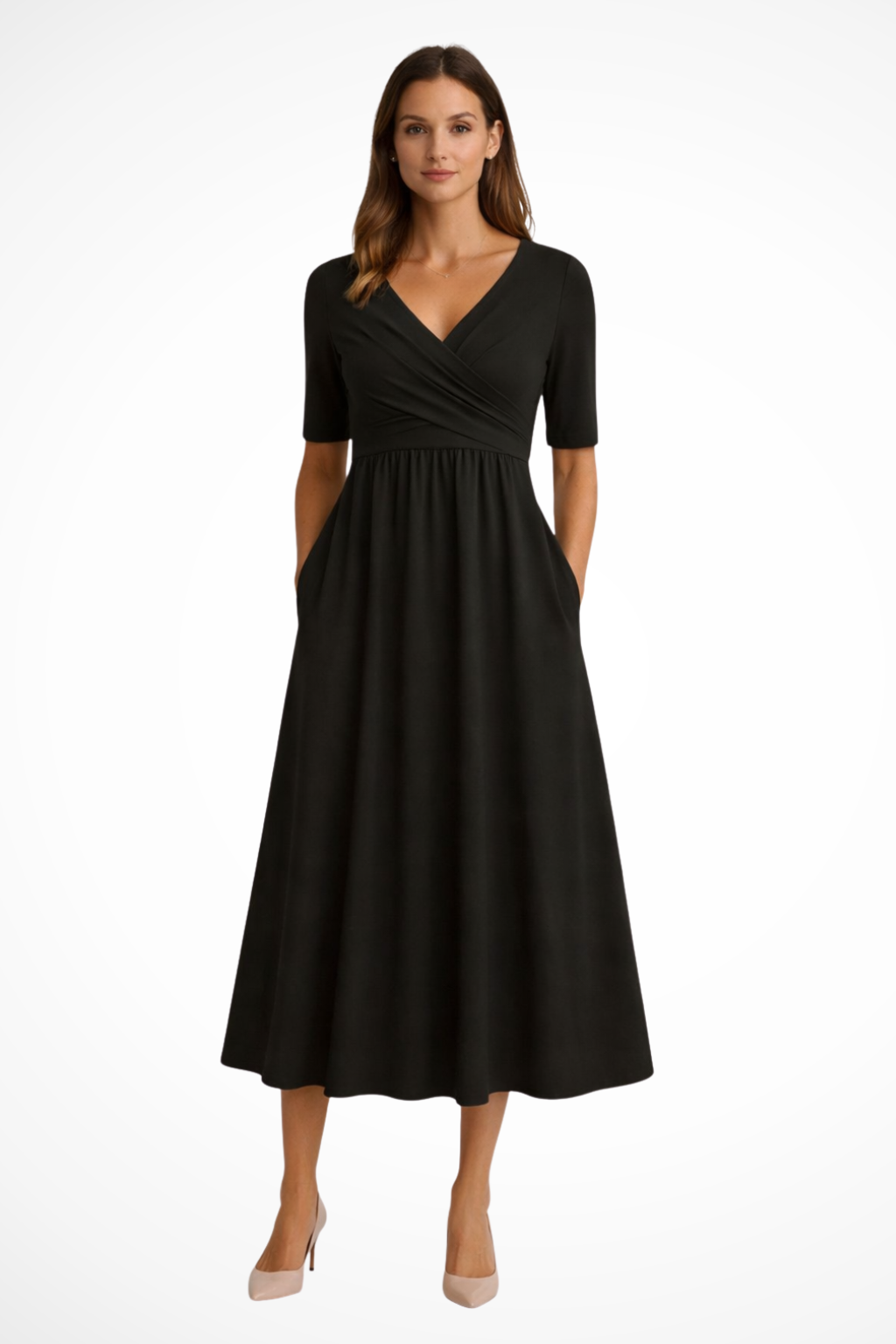 Aveline | Damen Midi Kleid – Wickeloptik & Elegant