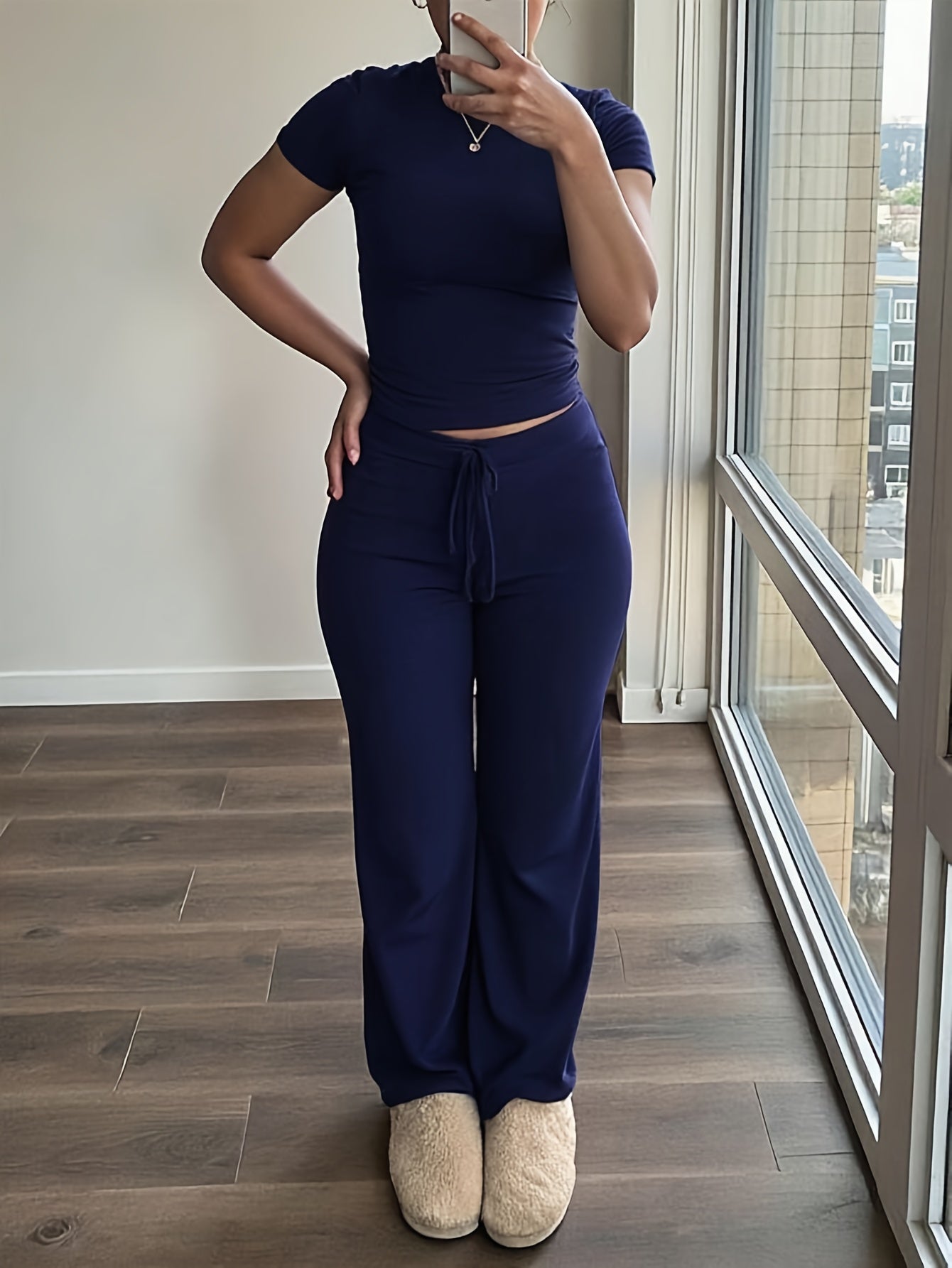 Damen 2-teiliges Set mit Kurzarmtop und Weiter Hose
