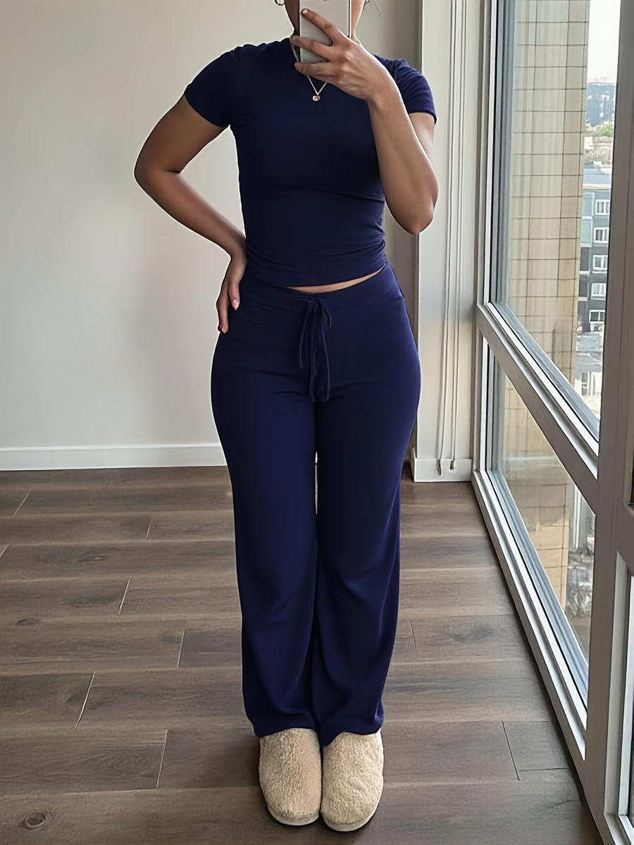 Damen 2-teiliges Set mit Kurzarmtop und Weiter Hose