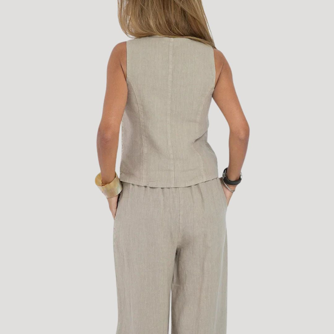 Damen Zweiteiliges Set – Weste & Leinenhose Stilvoll