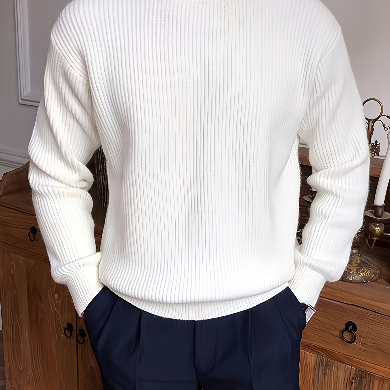 Herren Lockerer Strickpullover mit Rundhals