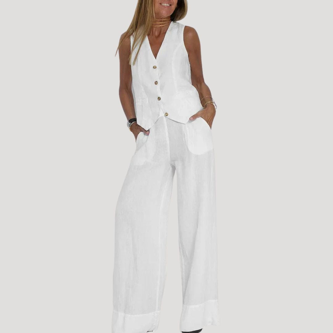 Damen Zweiteiliges Set – Weste & Leinenhose Stilvoll