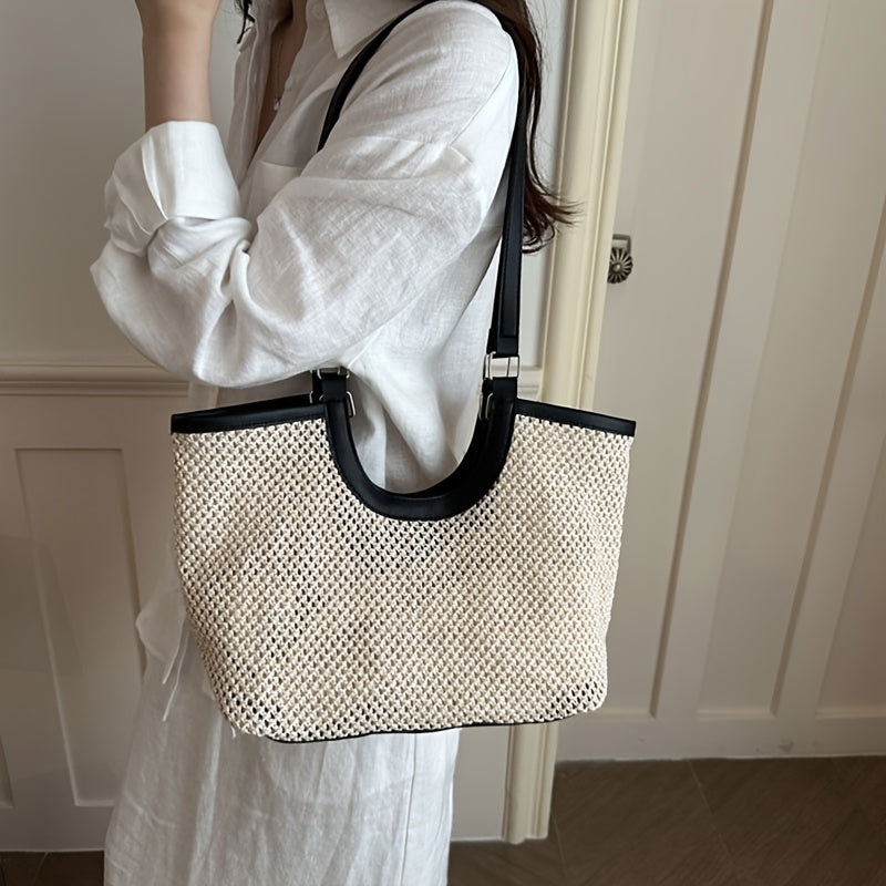 Damen Tote Bag Geflochten im Luxus-Look für Urlaub & Alltag