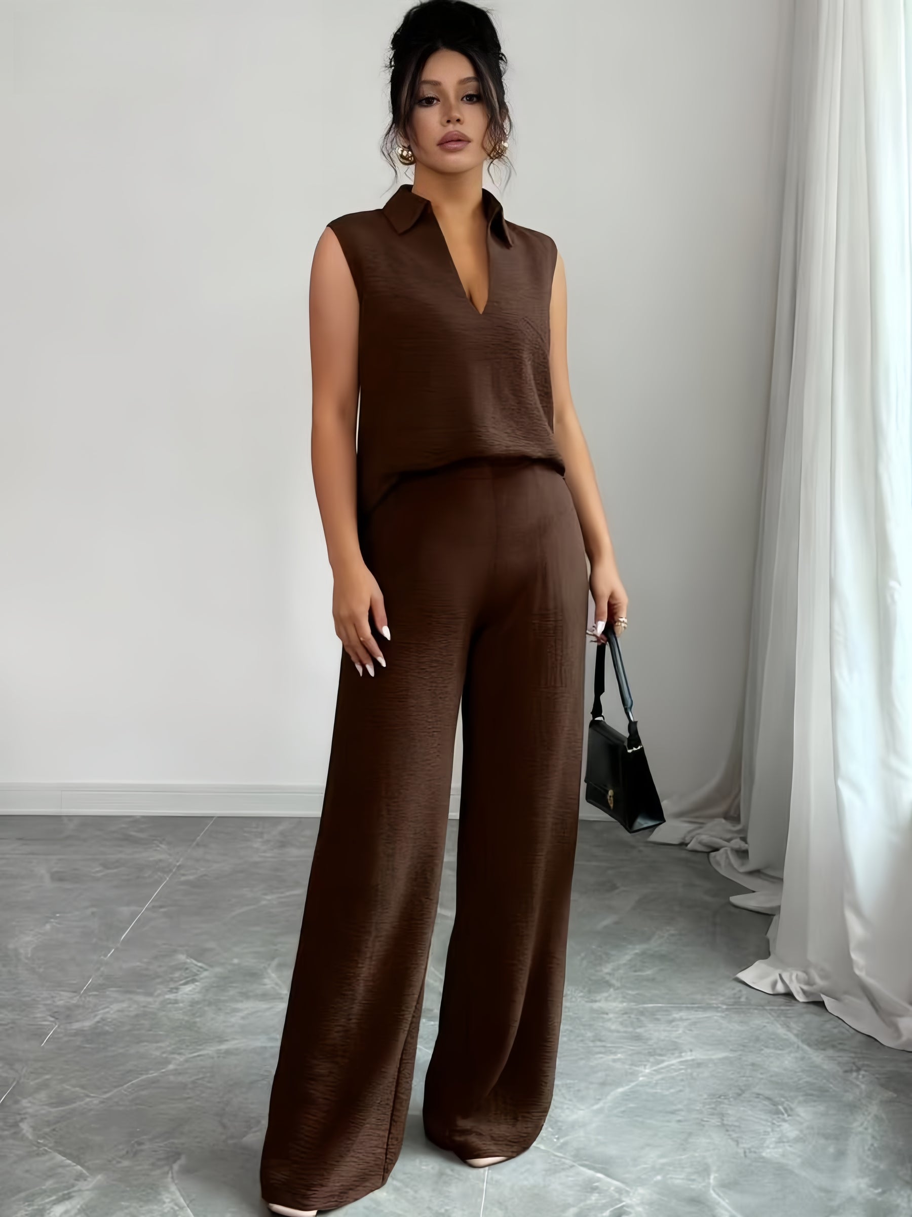Damen Zweiteiliges Set mit V-Ausschnitt und Gerader Hose