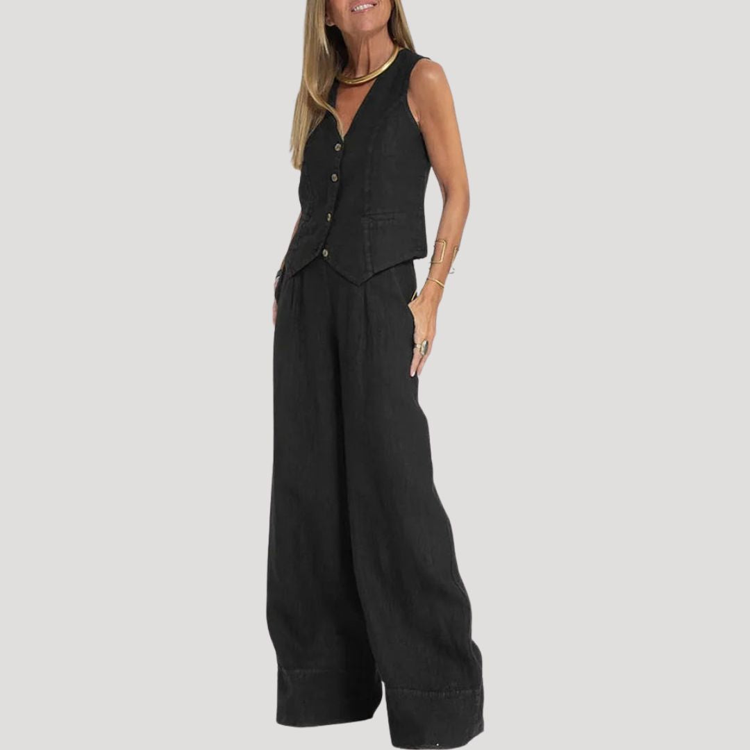Damen Zweiteiliges Set – Weste & Leinenhose Stilvoll