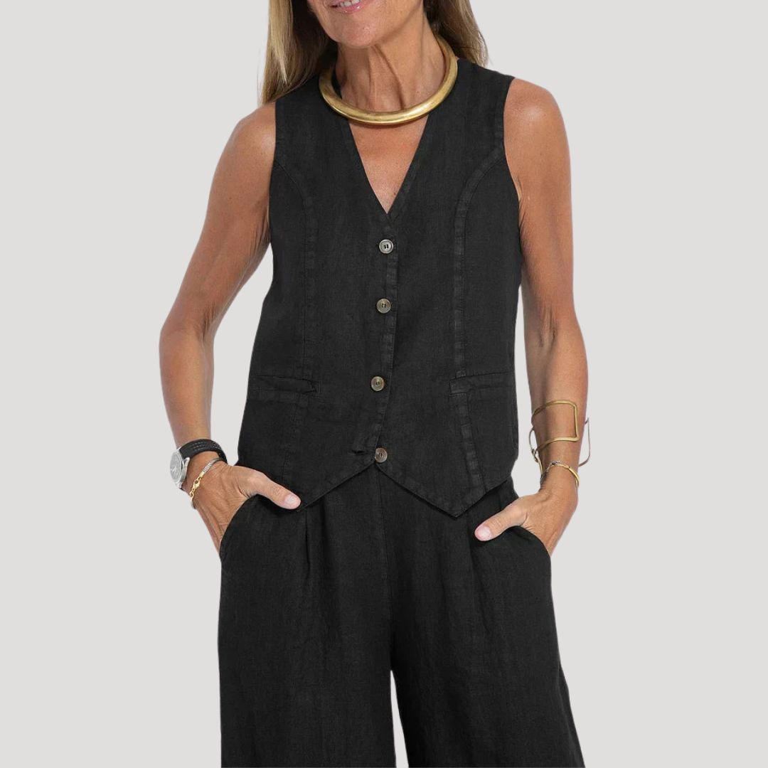 Damen Zweiteiliges Set – Weste & Leinenhose Stilvoll