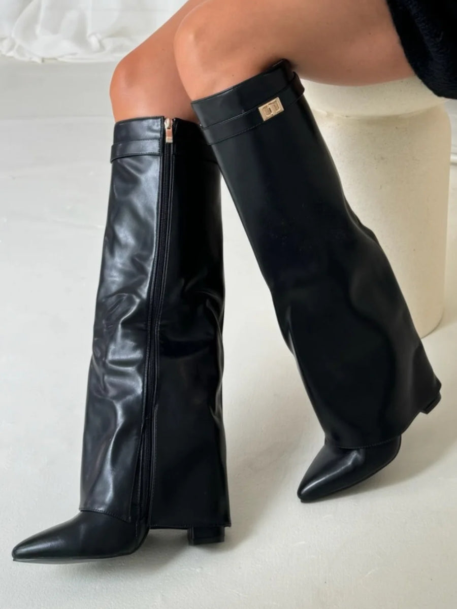 Evy Damenstiefel – Suede & Goldene Details Elegant